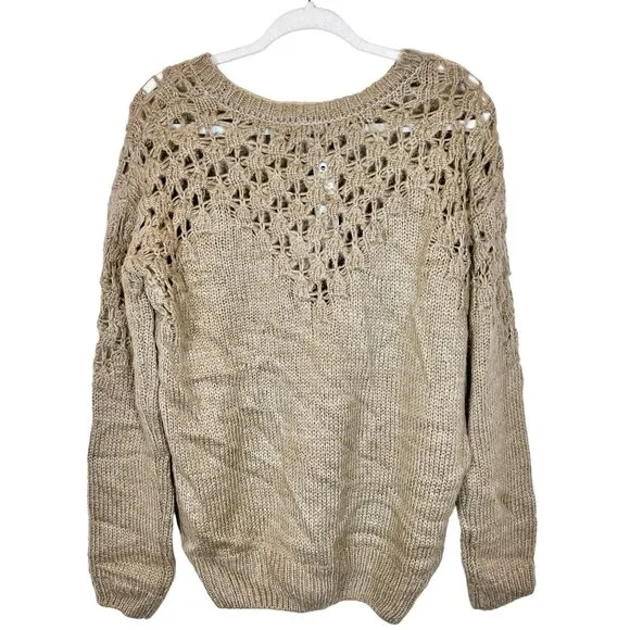 Joseph A. NWT Sweater L Womens Tan Open Knit Round Neck Pullover Size Large - Picture 2 of 7